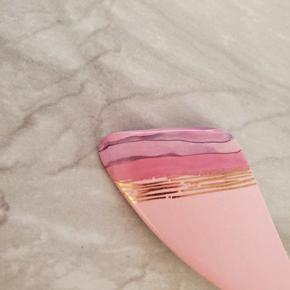 💕 Vintage 1980s 80s Pink Purple Gold Clay Pin Brooch 💕 - Picture 2 of 5